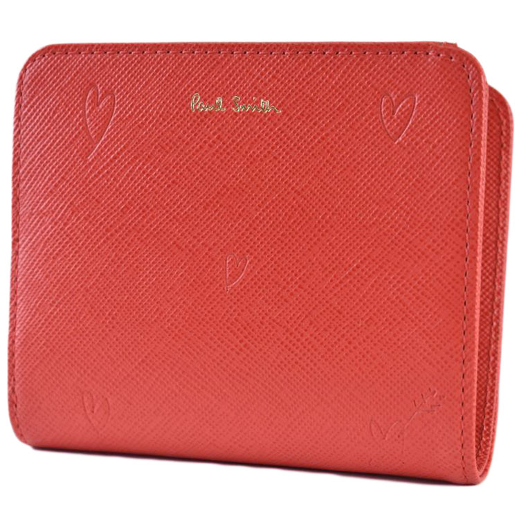 ポールスミス 財布 二つ折り フラップ L字ファスナー レディース ブランド Paul Smith スミシーハート2 コラル オレンジ 専用箱付 女性 婦人 本革 20代 30代 40代 50代 おしゃれ プレゼント ギフト PWD793｜Selectshop season