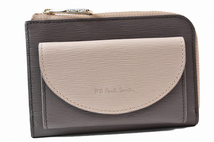 美品 Paul Smith 三つ折り財布 ピンクベージュ ポルカドット 激安、お 