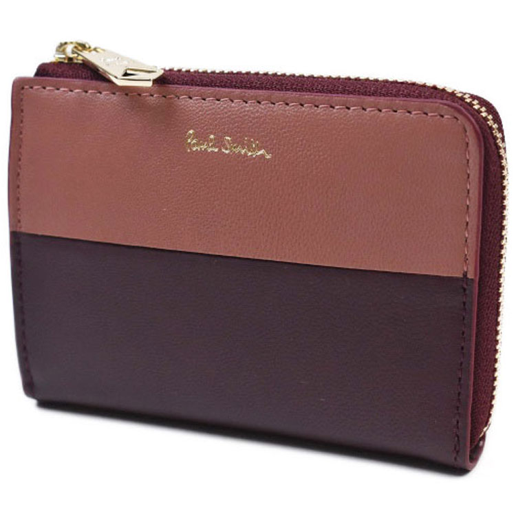 ポールスミス コインケース カードケース レディース ブランド Paul Smith バイカラーブロック 専用箱付 L字ファスナー キーリング付 小銭入れ バーガンディ 女性 婦人 本革 BPW162