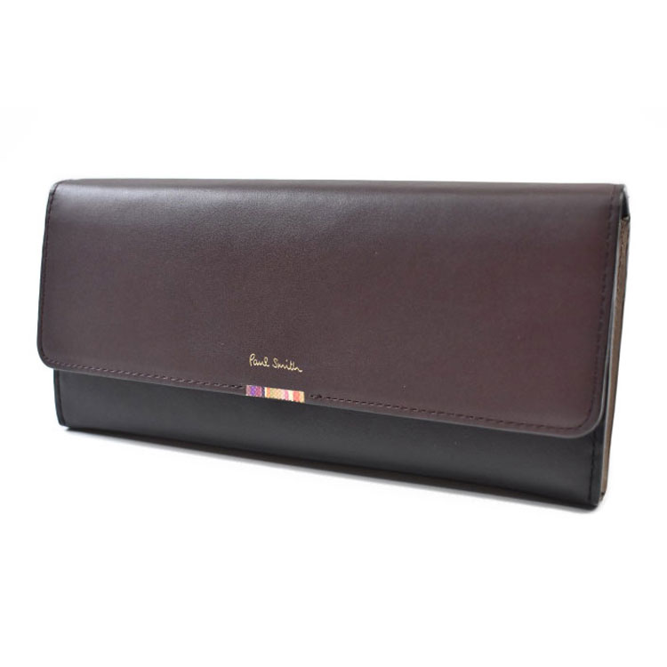 ポールスミス 長財布 財布 レディース ブランド Paul Smith クロスオーバーストライプタブ フラップ 専用箱付 ボルドー × 黒 ブラック 女性 婦人 本革 PWD945 訳あり