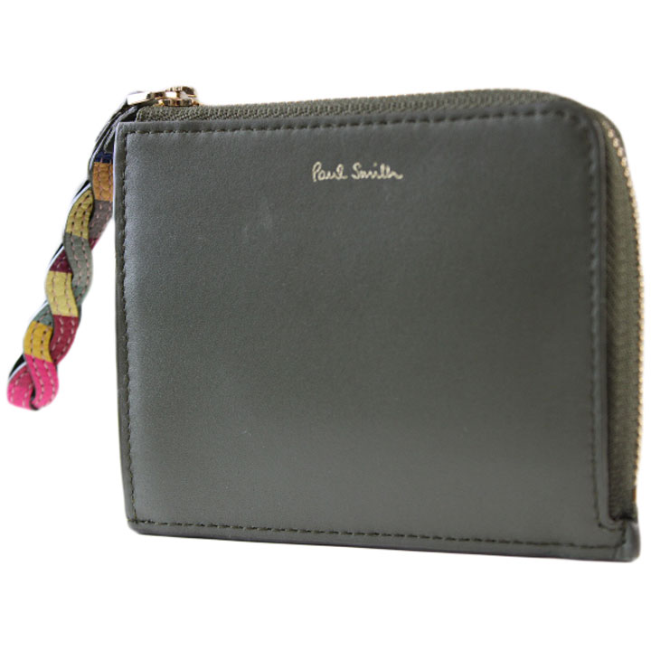 ポールスミス 二つ折り 財布 コンパクト レディース ブランド Paul Smith スワールトリム L字ファスナー 箱無 カーキ グリーン 20代 20代 30代 40代 50代 60代 女性 婦人 本革 おしゃれ BPW372 訳あり