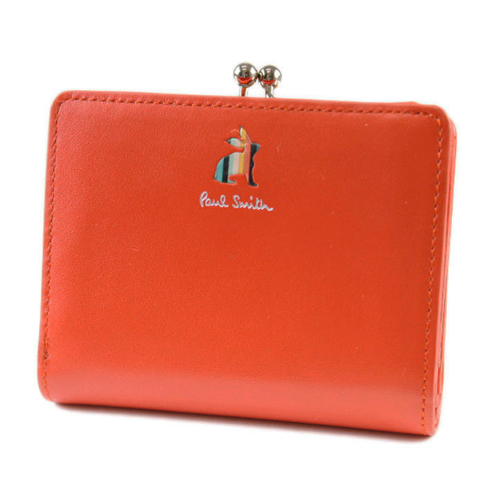 ポールスミス ミニ財布 財布 二つ折り がま口 レディース ブランド Paul Smith マーケトリー ストライプ ラビット コラル オレンジ 専用箱付 女性 婦人 本革 小さめ コンパクト 二つ折り財布 BPW584 訳あり