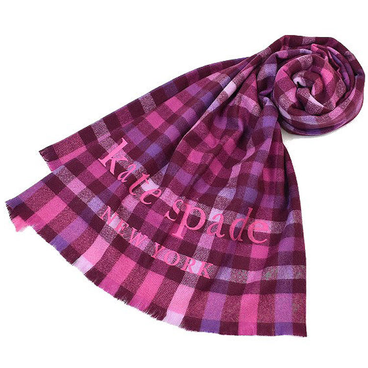 ケイト スペード ニューヨーク 大判 マフラー ストール レディース ブランド kate spade NEW YORK カシミヤ 100% チェック ピンク パープル 女性 婦人 カシミア 母の日 x1x
