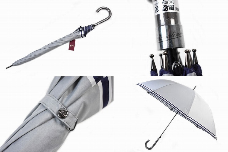 ボルサリーノ 雨傘 長傘 傘 ジャンプ ワンタッチ メンズ ブランド Borsalino パイピング ライン ボーダー グレー 紺 ネイビー 65cm 耐風 男性 紳士 あす楽 Natural Gaz Org