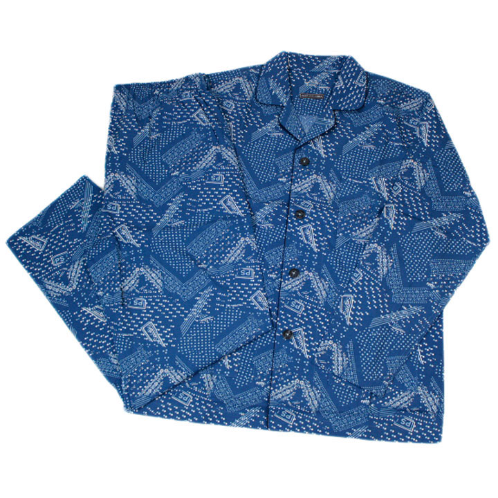 ポールスミス パジャマ メンズ ブランド Paul Smith ラウンジウエア LOUNGEWEAR バンダナ Bandana デザイン プリント 長袖 ロングパンツ 前開き 上下 セット セットアップ ルームウェア ホームウェア M L LL 青 ブルー 男性 紳士 プレゼント ギフト おしゃれ 父の日 実用的