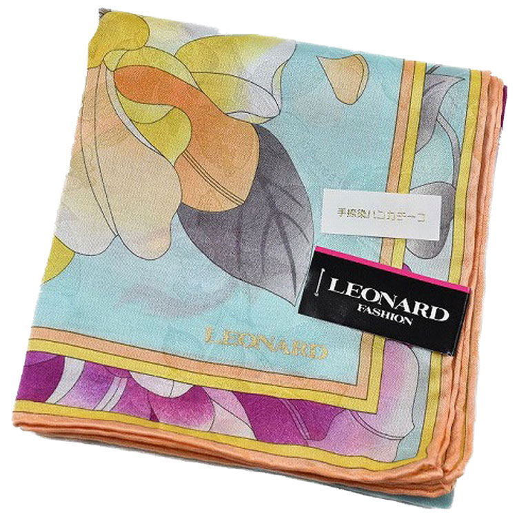 ☆新品☆レオナール タグ付き大判シルクハンカチ2枚組 LEONARD レオナール 大判ハンカチ 2枚セット スカーフ シルク混