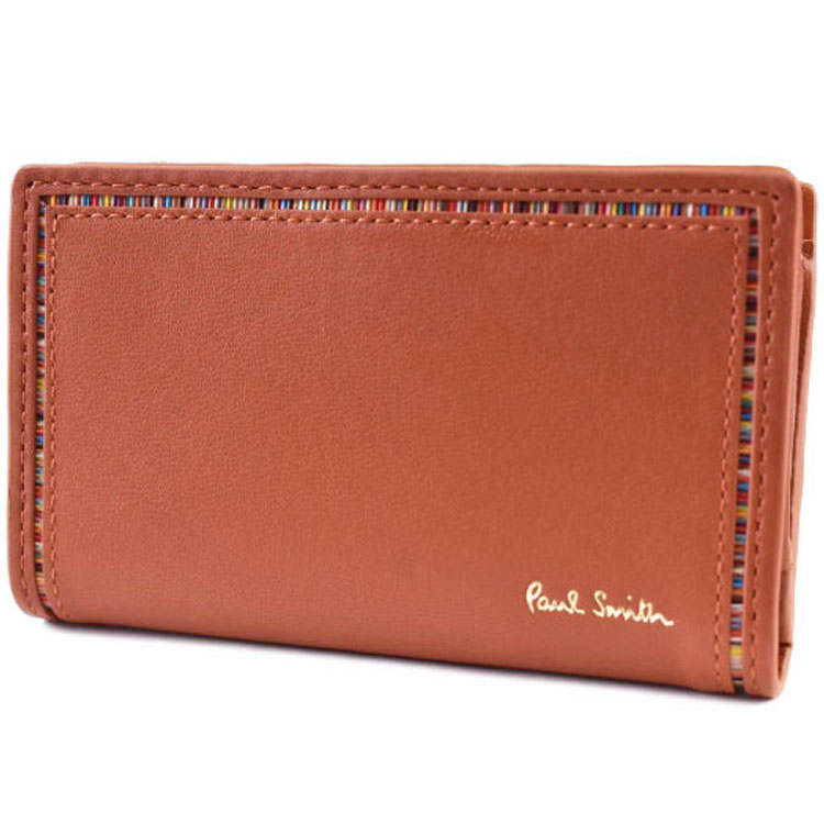 ポールスミス 小銭入れ キーケース 4連 コインケース メンズ ブランド Paul Smith ストライプ インセットディテール ファスナー 専用箱付 レンガ オレンジ 男性 紳士 本革 BPS276 x1x