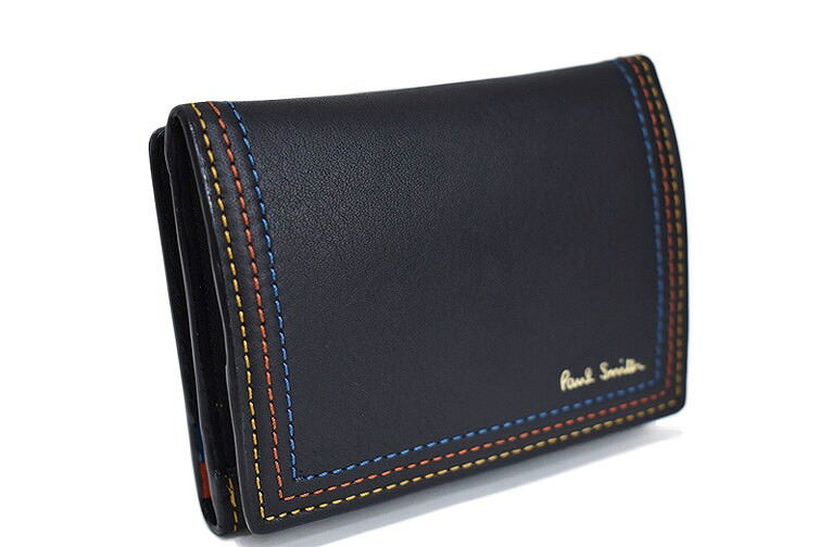 ポールスミス ミニ財布 二つ折り 財布 コインケース カードケース 小銭入れ メンズ ブランド Paul Smith ストライプ ステッチ 黒 男性 紳士 コンパクト財布 本革 レザー コンパクト おしゃれ 小銭入れあり 20代 30代 40代 50代 PSC690 訳あり｜Selectshop season