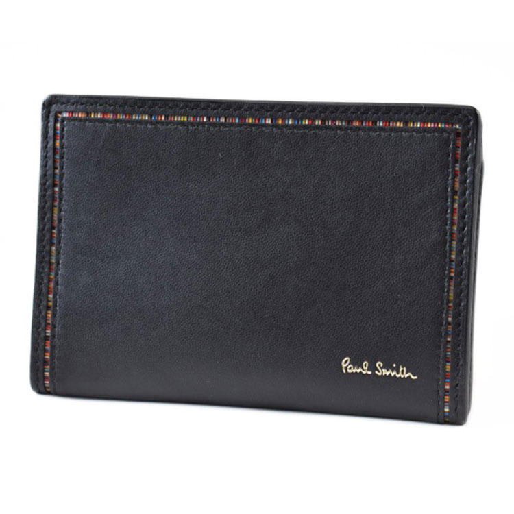 ポールスミス コインケース カードケース キーリング付 メンズ ブランド Paul Smith ストライプ インセットディテール L字ファスナー 専用箱付 黒 ブラック 男性 紳士 本革 BPS274 訳あり