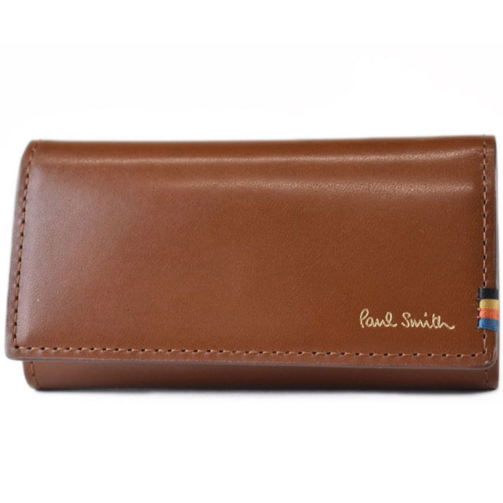 ポールスミス キーケース 4連 メンズ ブランド Paul Smith ストライプステッチタブ キーリング付 専用箱付 茶 ブラウン おしゃれ 20代 30代 40代 50代 ギフト プレゼント 男性 紳士 本革 PSC833