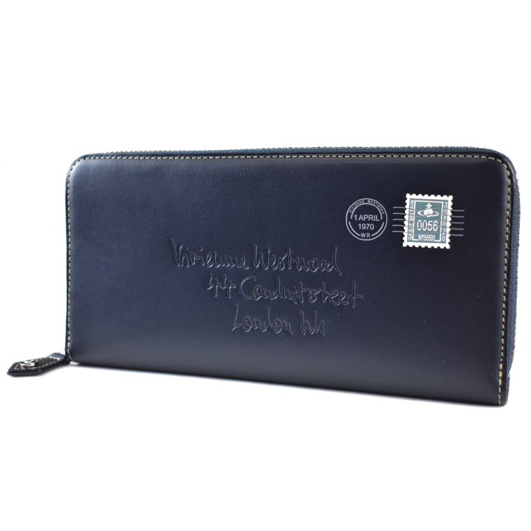 【美品】ヴィヴィアンウエストウッド　切手　エンベロープ2 長財布　ネイビー 美品】ヴィヴィアンウエストウッド 切手 エンベロープ2 長財布