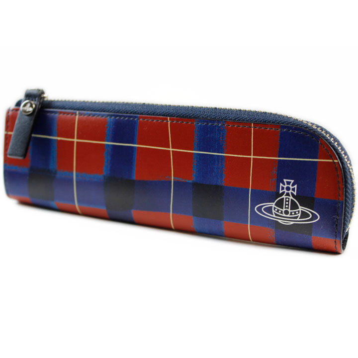 ヴィヴィアン ウエストウッド 筆箱 ペンケース メンズ ブランド Vivienne Westwood メッシータータン 専用箱付 赤 レッド 青 ブルー チェック 男性 紳士 本革 20代 30代 40代 50代 60代 おしゃれ 新品 VWK853 訳あり｜Selectshop season