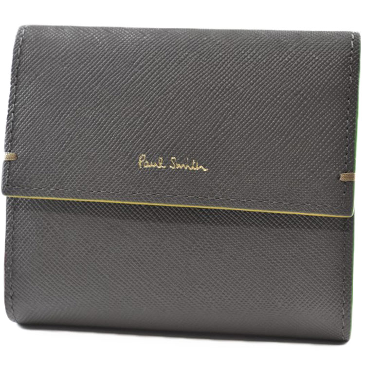 ポールスミス 二つ折り 財布 コンパクト メンズ ブランド Paul Smith カラードエッジ 専用箱付 グレー 男性 紳士 本革 レザー 20代 30代 40代 50代 おしゃれ BPS593 訳あり｜Selectshop season