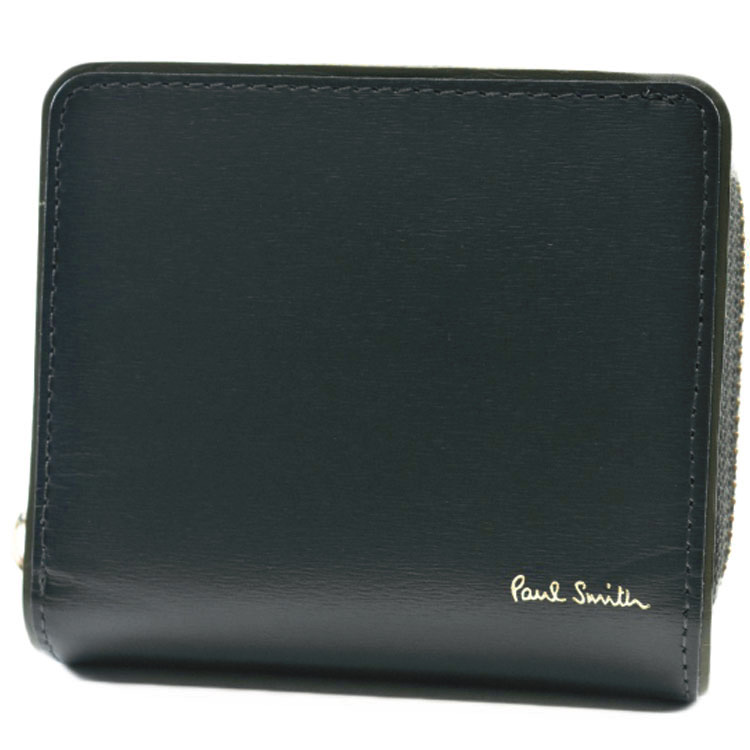 箱新品 ポールスミス 二つ折り財布 コンパクト レザー 財布　黒　00V391 箱新品 ポールスミス 二つ折り財布 コンパクト レザー 財布 黒