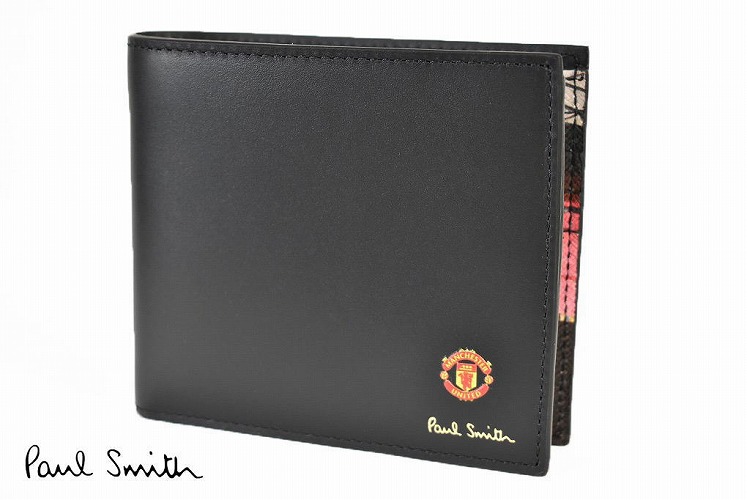 初回限定 ポールスミス 財布 二つ折り メンズ ブランド Paul Smith Manchester United マンチェスター ユナイテッドコラボ オールド トラフォード スタジアム プリント フラップ 専用箱付 黒 ブラック 男性 紳士 本革 Vps310 あす楽 Selectshop Season