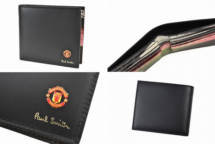 初回限定 ポールスミス 財布 二つ折り メンズ ブランド Paul Smith Manchester United マンチェスター ユナイテッドコラボ オールド トラフォード スタジアム プリント フラップ 専用箱付 黒 ブラック 男性 紳士 本革 Vps310 あす楽 Selectshop Season