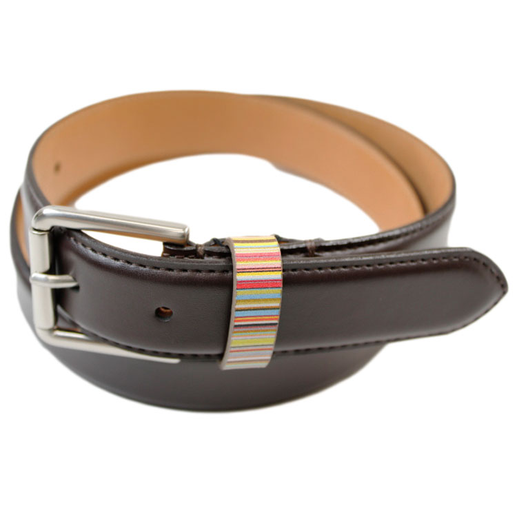 ポールスミス ベルト メンズ ブランド Paul Smith シグネチャーストライプ ループ 濃茶 ダーク ブラウン Mサイズ 本革 レザー ビジネス カジュアル おしゃれ 20代 30代 40代 50代 男性 紳士 新品 日本製 紙タグ無|Selectshop season