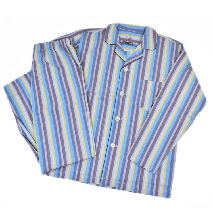 ポールスミス パジャマ メンズ ブランド Paul Smith トラベラー アーティストストライプ 長袖 ロングパンツ 前開き 上下 セット セットアップ ルームウェア ホームウェア M L LL サックス ブルー 男性 紳士 プレゼント ギフト おしゃれ 父の日 実用的 暑さ対策 ｜Selectshop season