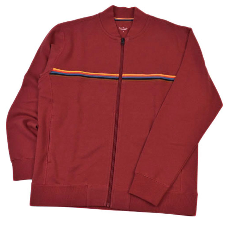 ポールスミス ルームウェア 部屋着 パジャマ スウェット ジャージ メンズ ブランド Paul Smith ラウンジウエア ジップアップ アーティスト ストライプ ストレッチ 長袖 ホームウェア 薄手 M L LL 赤 男性 紳士 20代 30代 40代 50代 春 秋 冬 プレゼント ギフト おしゃれ
