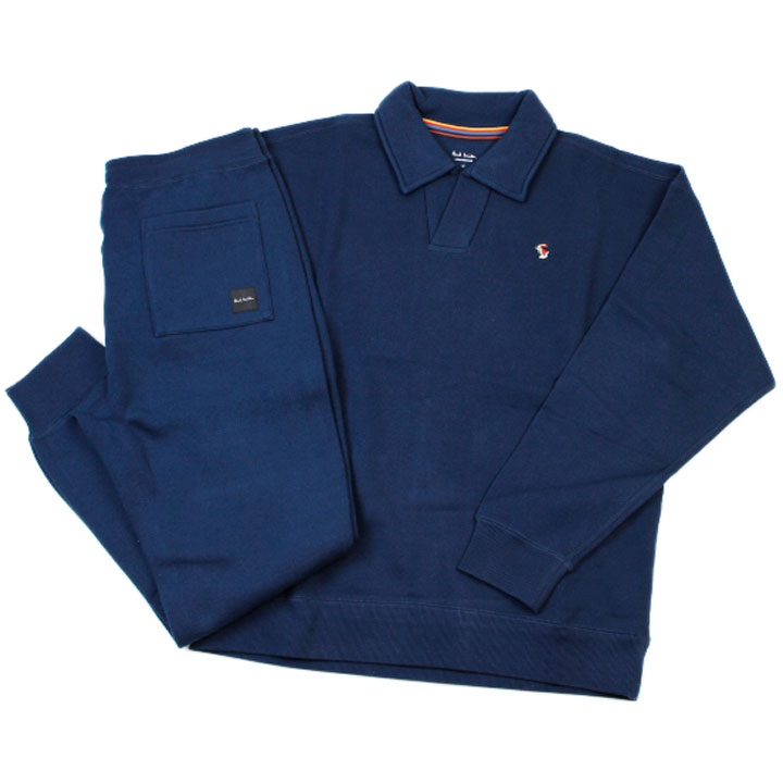極点スミス お座敷御召しもの メンズ ブランド名 Paul Smith 待ち合い室御召しもの 旗がしらプルオーバー ロングズボン下 LOUNGEWEAR 上下書き割り セットアップ クリスタルラビット 刺しゅう 汗水 パジャマ 長袖 裏起毛 M L LL 紺 米国海軍 秋 冬 成人男性 成人男性