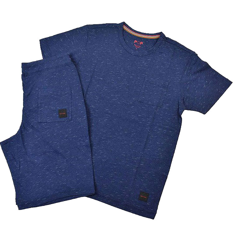 ポールスミス ポップ ルームウェア セットアップ Tシャツ 薄手 ホームウェア 男性 Paul 紳士 X1x メンズ ブランド セット 父の日 半袖 Pop上下 ネイビー マルチステッチ Smith L M パジャマ 紺 春夏 ショートパンツ
