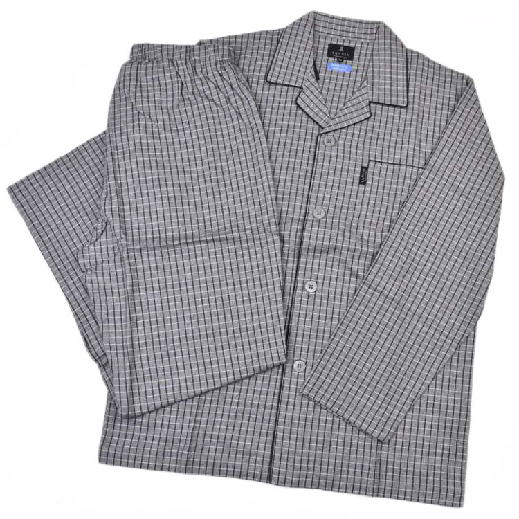 ランバン コレクション パジャマ メンズ ブランド LANVIN COLLECTION グレー チェック 綿100 長袖 ロングパンツ 前開き テーラードパジャマ 上下 セット セットアップ ルームウェア ホームウェア M L LL 男性 紳士 20代 30代 40代 50代 プレゼント ギフト おしゃれ 父の日｜Selectshop season