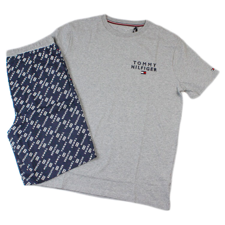 トミー ヒルフィガー ルームウェア パジャマ 部屋着 メンズ ブランド 春 夏 夏用 上下 セット 薄手 半袖 Tシャツ パンツ 短パン 外出 出かけられる TOMMY HILFIGER 半ズボン S M L グレー 紺 ネイビー 男性 20代 30代 40代 50代 プレゼント ギフト おしゃれ 暑さ対策 新古品