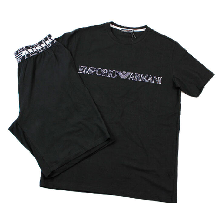 【新古品】エンポリオ アルマーニ 半袖 短パン セットアップ メンズ ブランド EMPORIO ARMANI 半袖 クルーネック Tシャツ 短パン 上下セット 黒 ブラック ルームウェア ホームウェア S M サイズ 男性 紳士 父の日｜Selectshop season