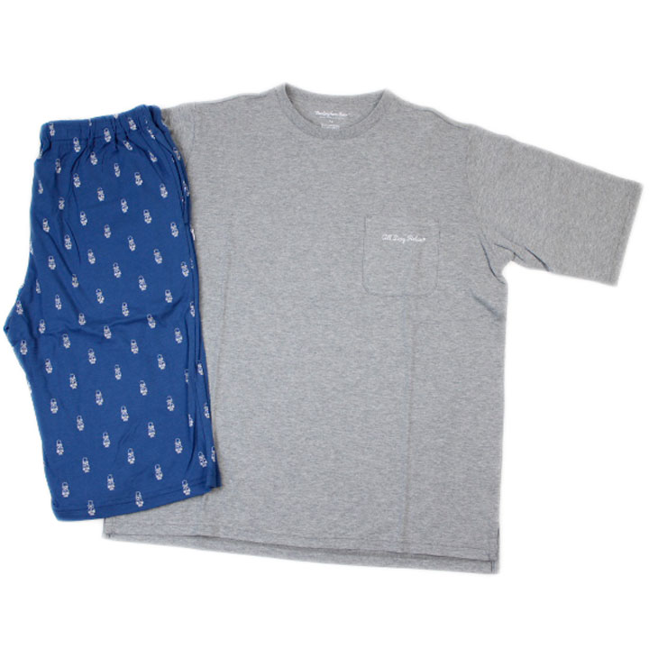マッキントッシュ フィロソフィー パジャマ メンズ ブランド MACKINTOSH PHILOSOPHY 半袖 ハーフパンツ パジャマ 無地 バッキンガムベアプリント グレー ブルー 上下 セット ルームウェア ホームウェア M L サイズ 男性 紳士 プレゼント ギフト おしゃれ 父の日