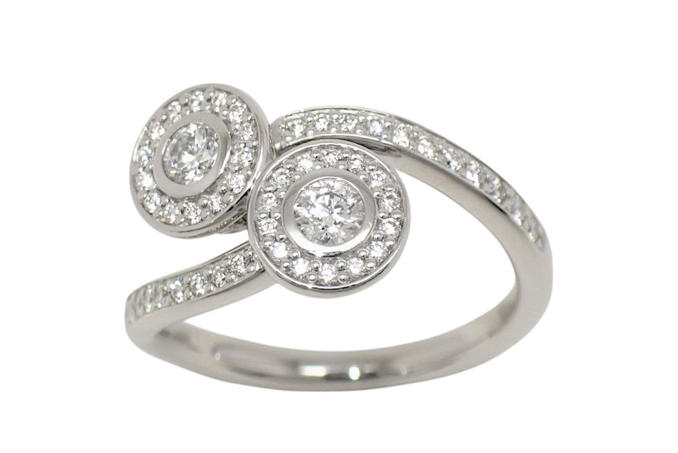 フォーエバーマーク Pt900 ダイヤ0.116ct 0.106ct メレダイヤ0.22ct Two D コレクション パヴェ リング ＃10【新宿店】【中古】