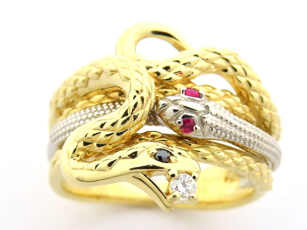 K18YG/Pt900 ダイヤモンド0.01ct ブラックダイヤモンド0.006ct ルビー0.03ct リング #12 【池袋店】【中古】｜質 セキネ