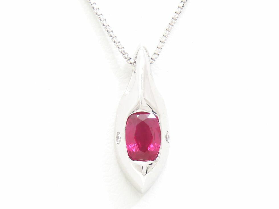 K18WG ルビー0.55ct ダイヤモンド0.03ct ネックレス【池袋店】【中古】|質 セキネ
