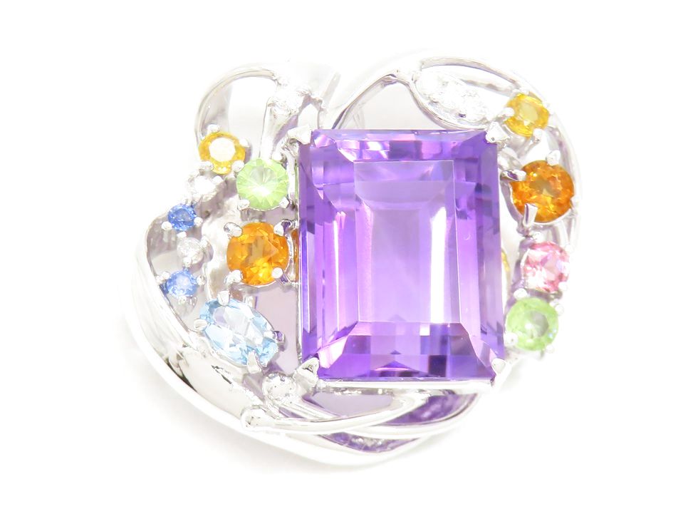 K18WG アメシスト10.33ct ダイヤモンド0.10ct サファイア0.26ct マルチカラーストーン0.90ct ペンダント【池袋店】【中古】|質 セキネ