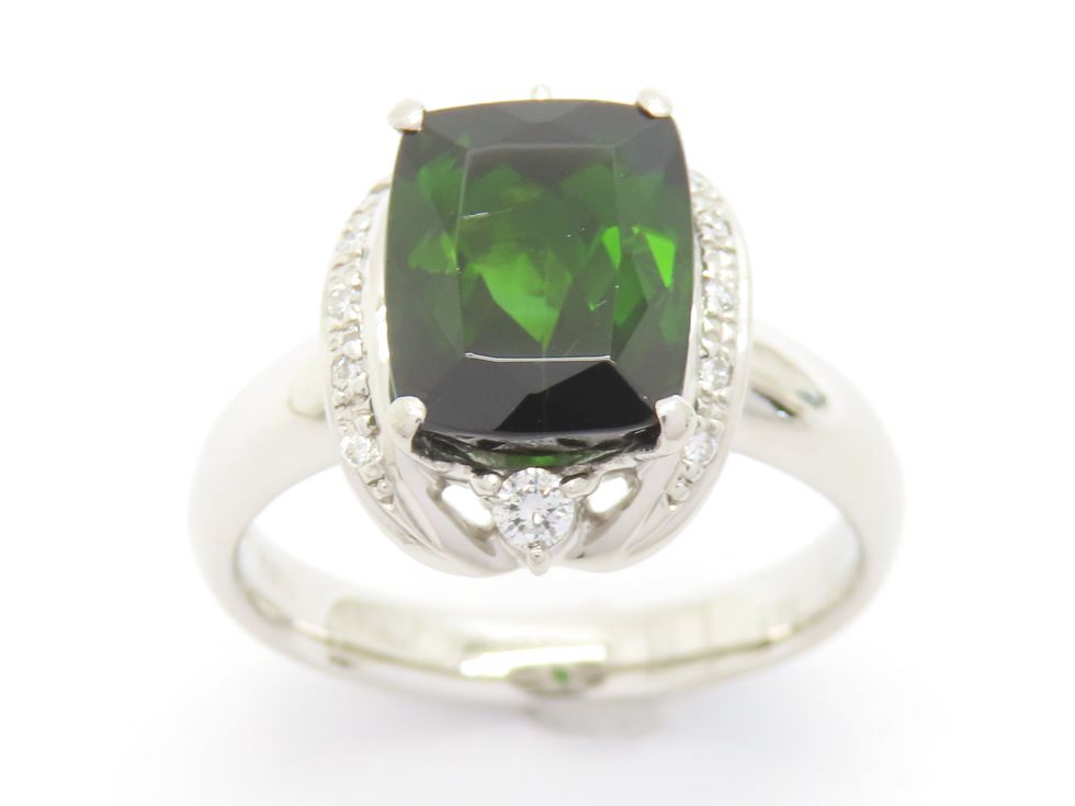 Pt900 グリーントルマリン3.76ct ダイヤモンド0.11ct リング #14【池袋店】【中古】｜質 セキネ