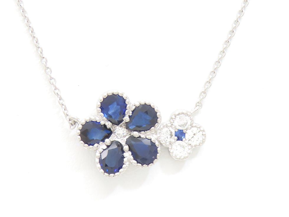 Pt900/850 サファイア1.80ct ダイヤモンド0.25ct 花モチーフ ネックレス【池袋店】【中古】|質 セキネ