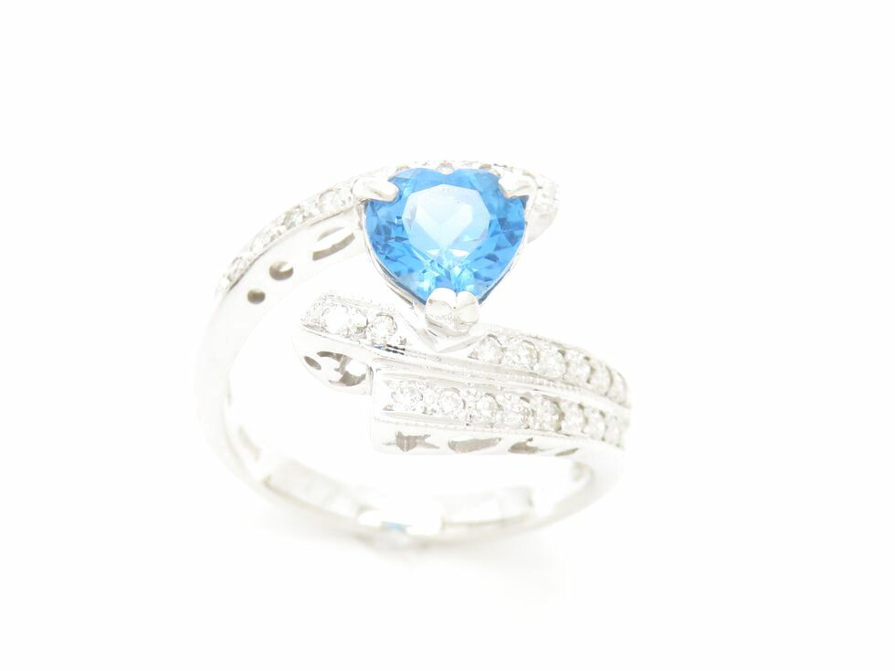 K18WG ブルートパーズ1.71ct ダイヤモンド0.25ct リング #12【池袋店】【中古】