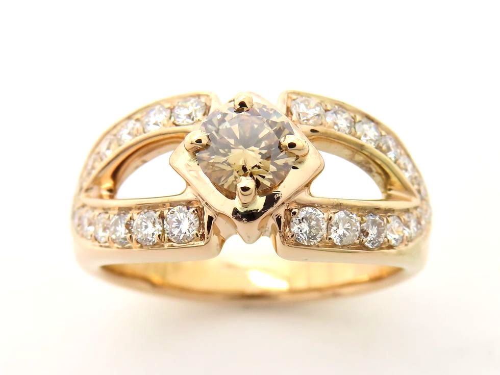 K18PG ブラウンダイヤ0.50ct(LB/SI2/G) メレダイヤ0.394ct リング #12 【池袋店】【中古】