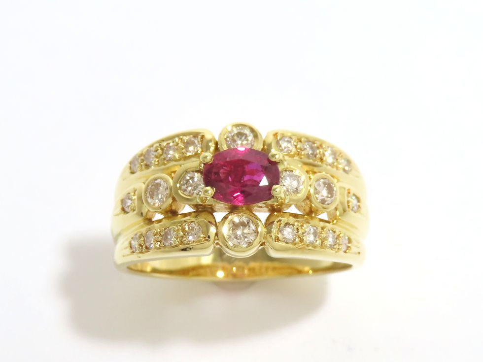 K18YG ルビー0.71ct メレダイヤ0.57ct リング #15.5 【池袋店】【中古】|質 セキネ