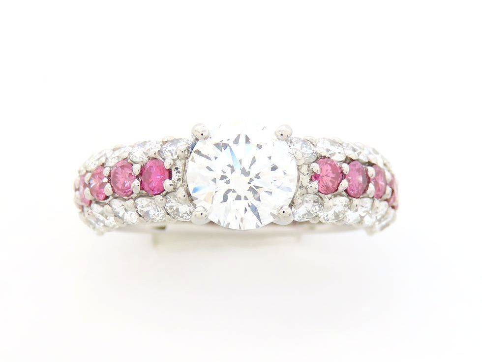 Pt900 ダイヤモンド1.007ct(E/VS-2/EX)/0.886ct ピンクトリートダイヤ0.50ct リング #8.5 【池袋店】【中古】