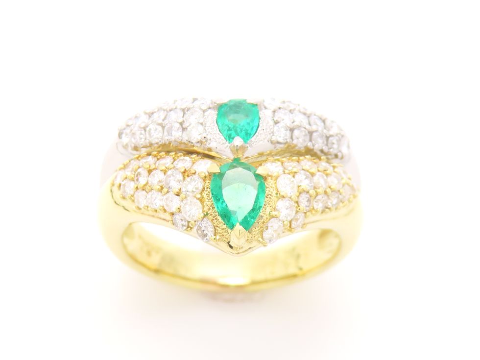 K18YG/Pt900 エメラルド0.47ct ダイヤモンド1.00ct リング #14.5【池袋店】 【中古】