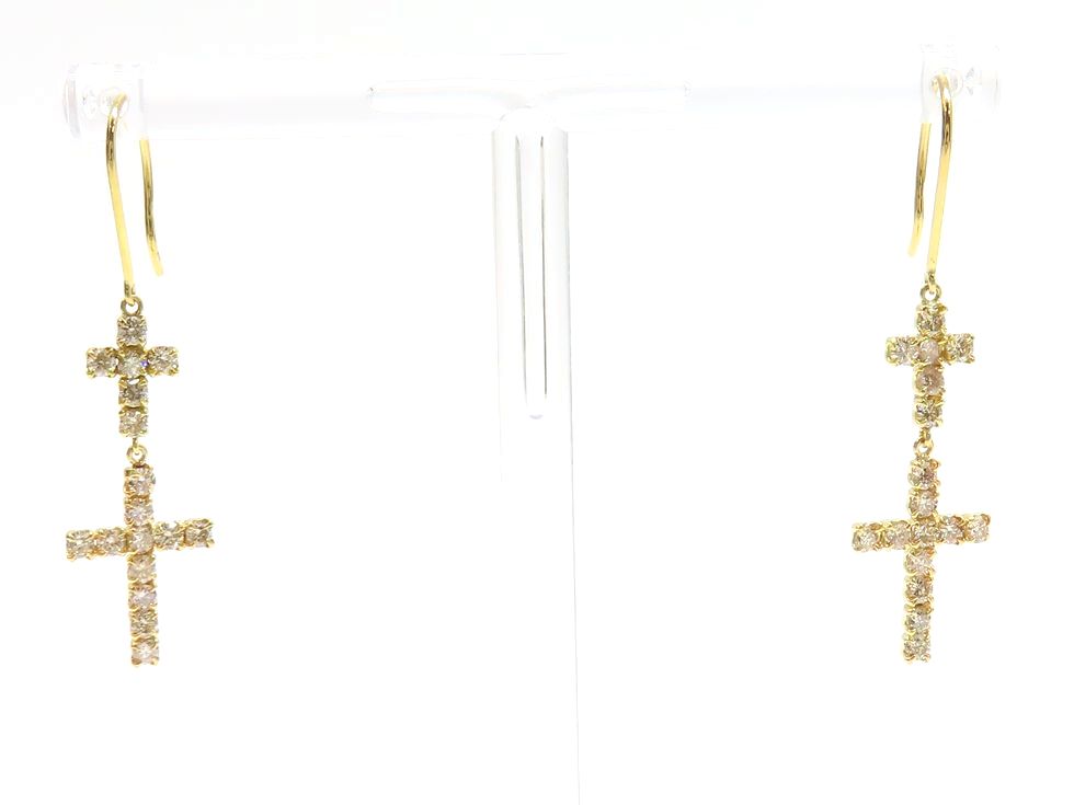 K18YG ダイヤモンド0.50ct×2 クロスデザイン ピアス【池袋店】【中古】