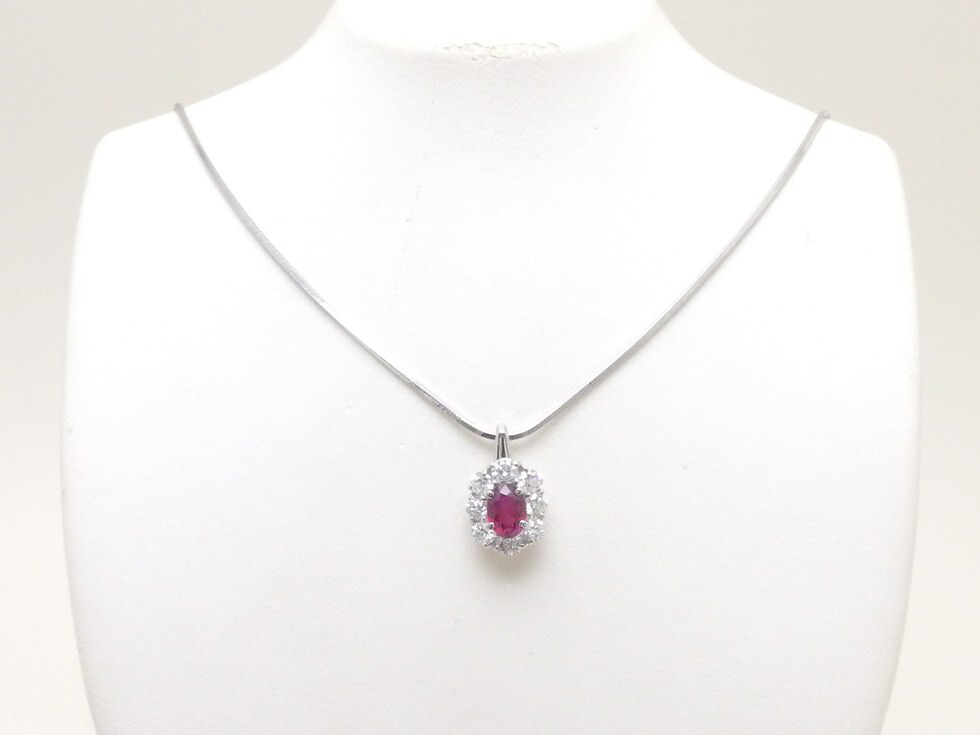 楽天市場 Pt900 850 ルビー1 223ct Jcp 日本色石プロモーションコミッティ メレダイヤ1 06ct デザイン ネックレス 新宿店 中古 質 セキネ