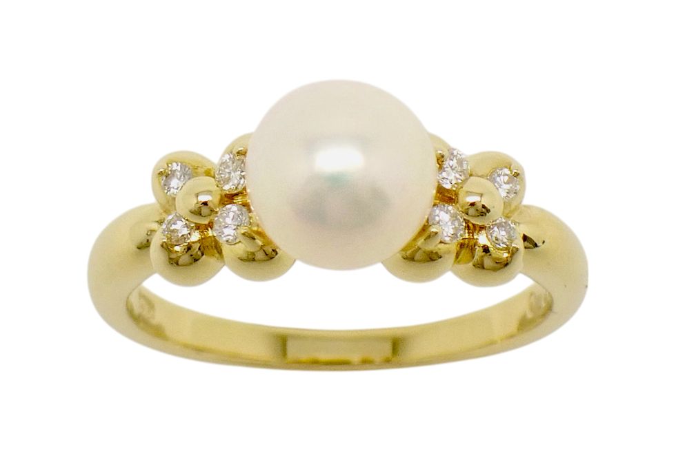 タサキ K18YG パール6.5mm メレダイヤ0.07ct デザイン リング ＃7.5【新宿店】【中古】 44,256円