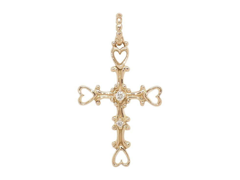 K18PG メレダイヤ0.03ct ハートデザイン クロス ペンダント 【新宿店】【中古】｜質 セキネ