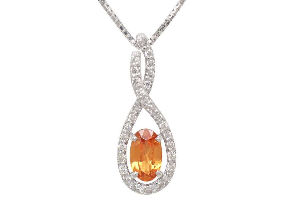 K18WG スぺサタイトガーネット0.62ct メレダイヤ0.18ct デザイン ネックレス 【新宿店】【中古】