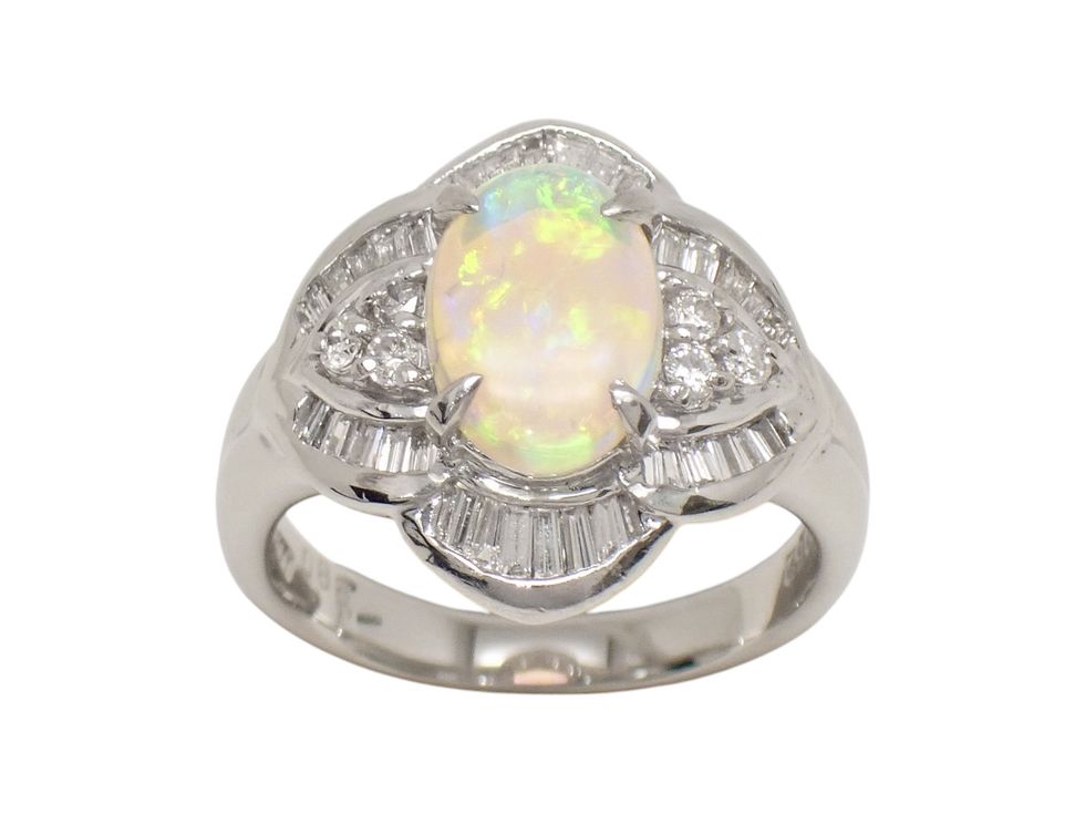 Pt900 オパール0.88ct メレダイヤ0.52ct デザイン リング #11.5 【新宿店】【中古】