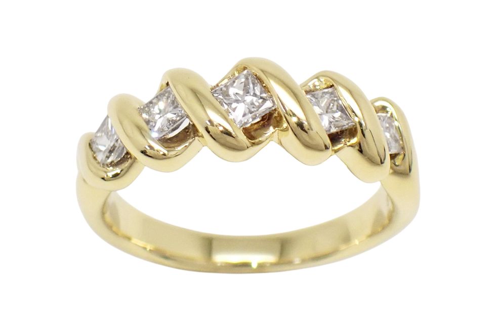 K18YG プリンセスカットダイヤ0.56ct デザイン リング #12 【新宿店】【中古】