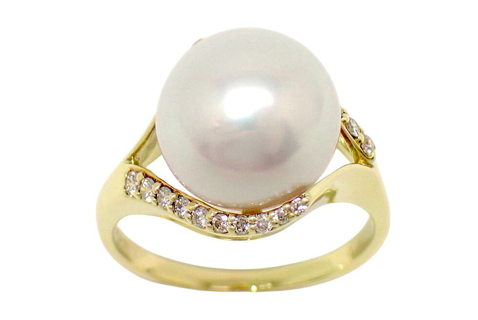 ミキモト K18YG パール11.0mm メレダイヤ0.18ct デザイン リング #13 【新宿店】【中古】【新着】