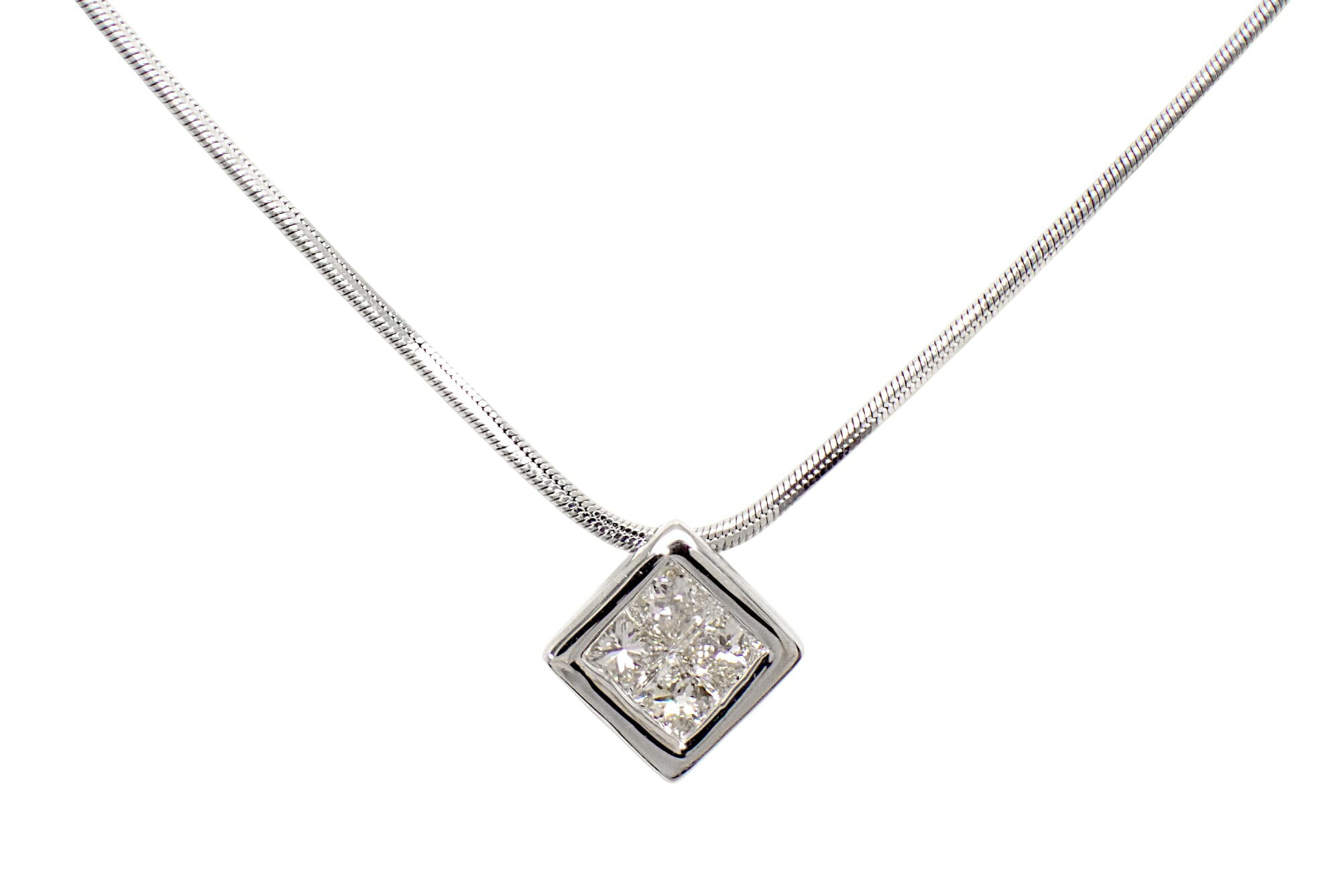Pt900/850 プリンセスカットダイヤ0.30ct キューブ デザイン ネックレス 【新宿店】【中古】【新着】