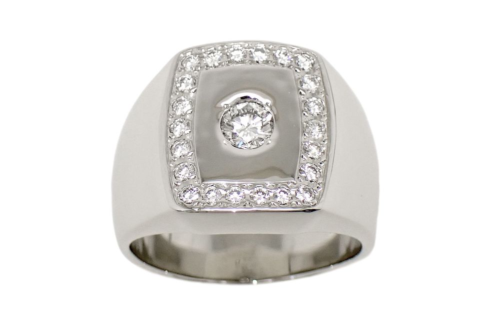 Pt900 ダイヤ0.307ct メレダイヤ0.38ct 印台 リング #19 【新宿店】【中古】|質 セキネ